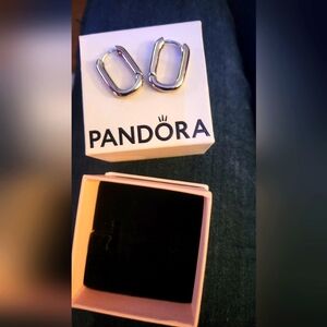 Nwt Pandora Sterling Silver Hoop Earrings In Box